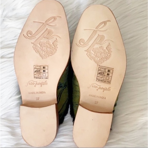 Free People Butterfly Effect Faux Fur Mule Size 37 Green Slip On Flat Loafer New - Picture 4 of 9